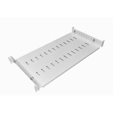 1U 19 inch Adjustable Rack Mount Shelf 250mm to 400mm White