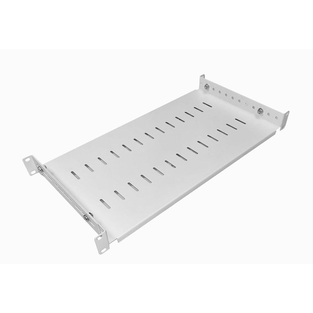 1U 19 inch Adjustable Rack Mount Shelf 250mm to 400mm White