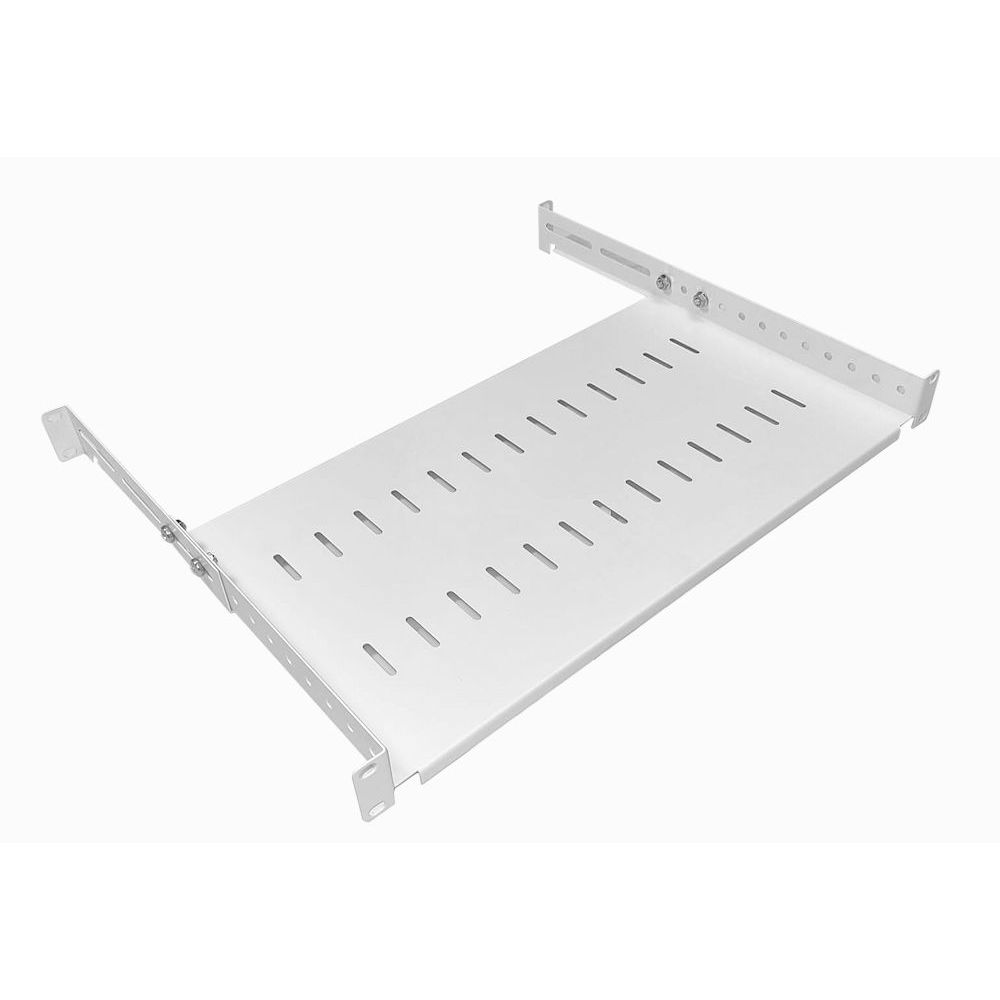 1U 19 inch Adjustable Rack Mount Shelf 250mm to 400mm White