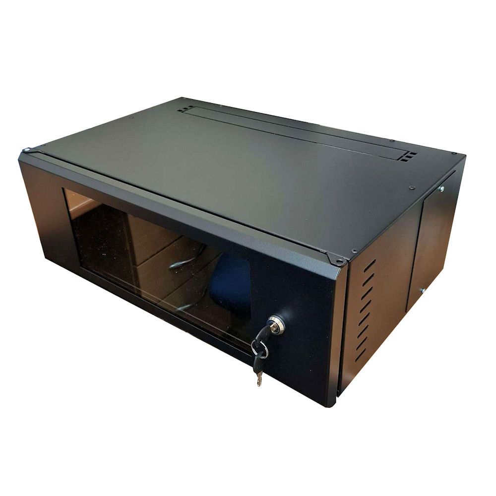 4U 19 Data Rack / Network Cabinet Fixed Front and Adjustable Rear 19 inch Rails 390mm Deep Black