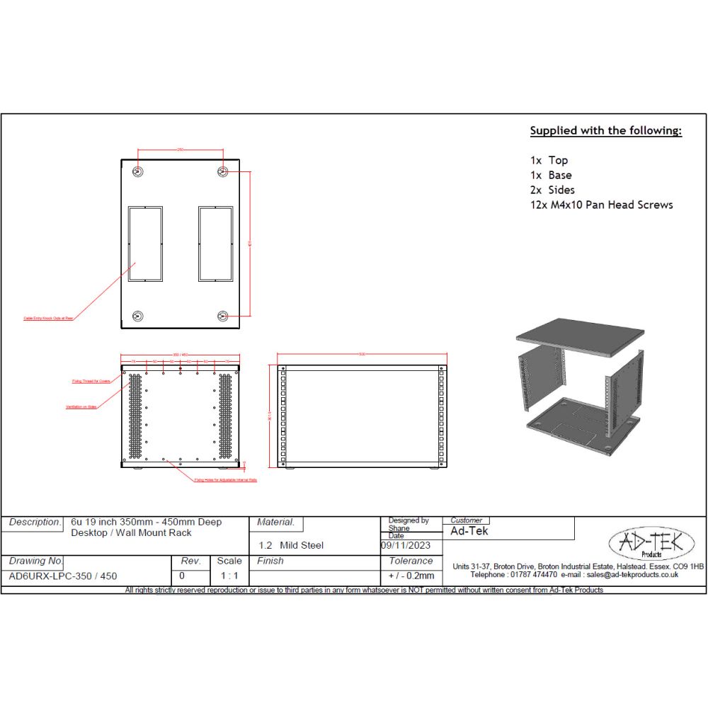 6u 19 inch Desktop - Free Standing - Vertical Wall Mounted Data Rack - 350mm Deep