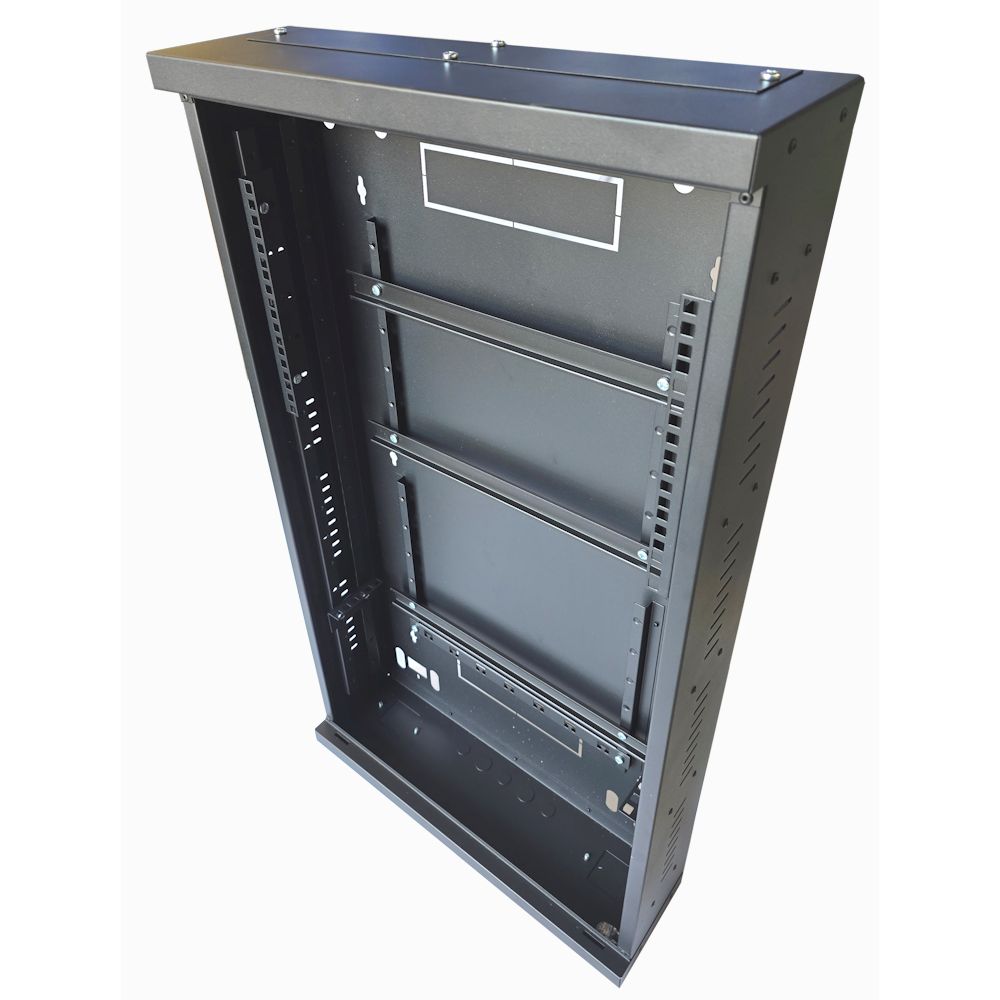 2u 19 inch Adjustable Vertical Mount / 3x 22 Way Module Dins Universal Wall Mount Enclosure-Wall Box-Cabinet - 1000 Style - Black