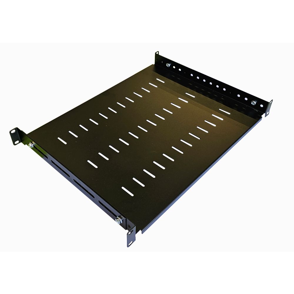 1U 19 Inch Adjustable Rack Mount Universal Shelf 350mm to 600mm Deep - Black