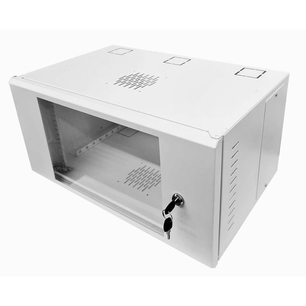 6U 19 Data Rack / Network Cabinet Fixed Front and Adjustable Rear 19 inch Rails 500mm Deep White