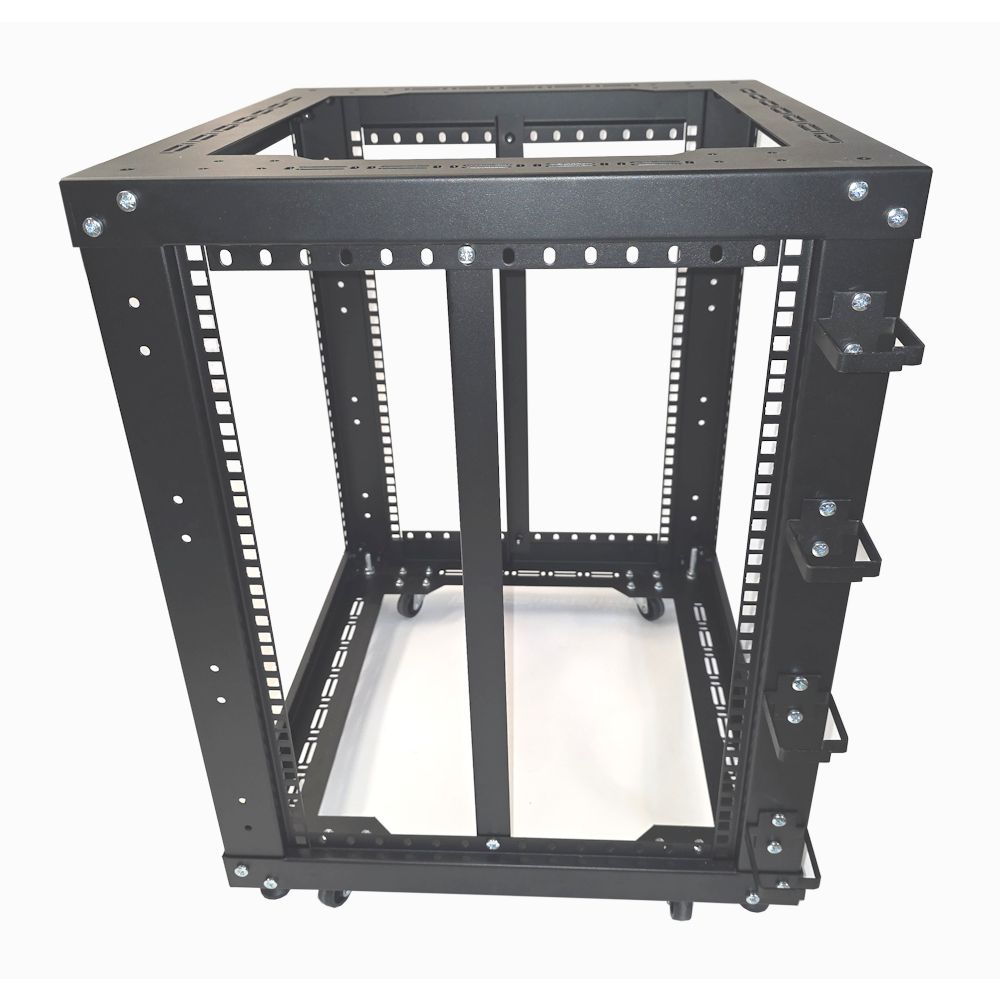 12u 4 Post Open Frame Rack - 19 inch - Heavy Duty - 500mm Deep - Black