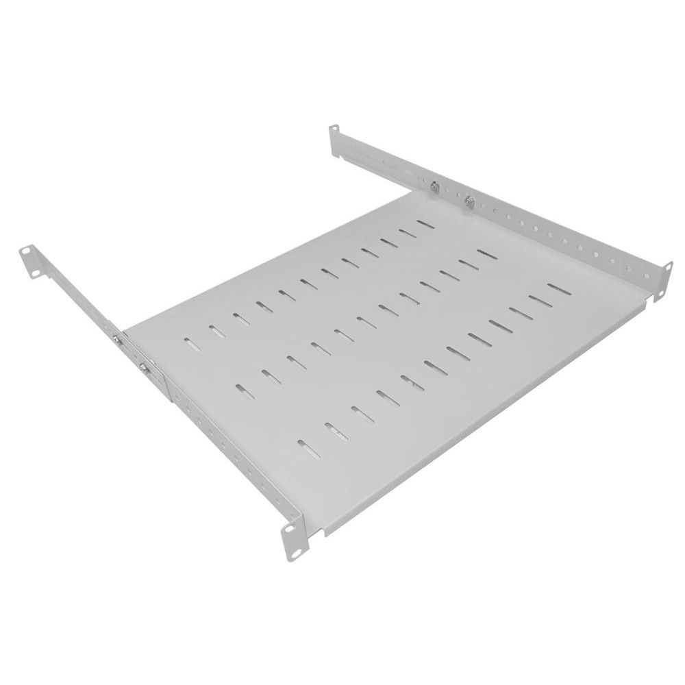 1U 19 inch Adjustable Rack Mount Shelf 350mm to 600mm Grey