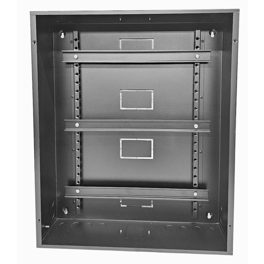 DIN Rail Metal Enclosure / Wall Cabinet-600 Style (3x 22 Module Dins)-Black